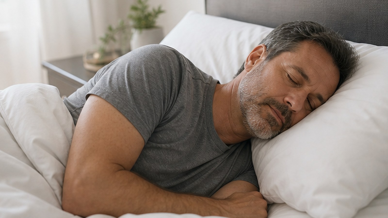 Man sleeping while a partner notices possible sleep apnea signs